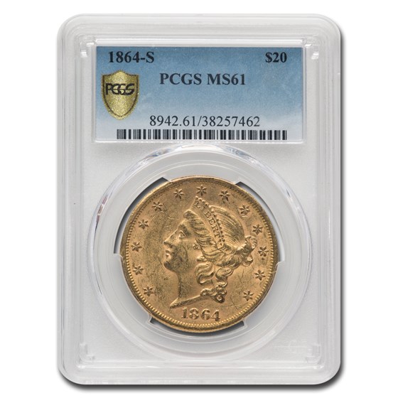 1864-S $20 Liberty Gold Double Eagle MS-61 PCGS 1864-S $20 Liberty Gold Double Eagle MS-61 PCGS